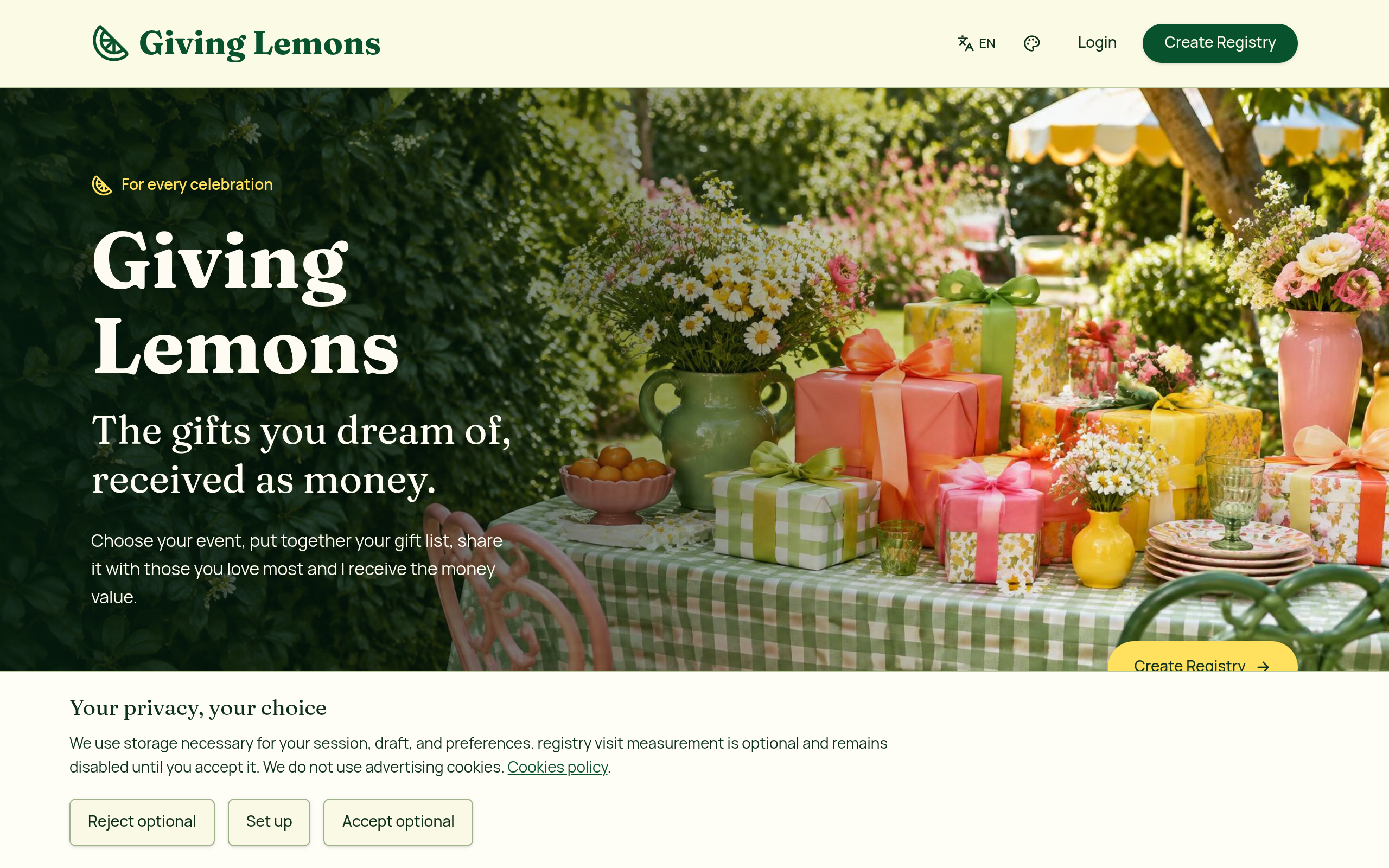 Vista del sitio web de Giving Lemons